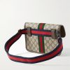 Ophidia Leather and Webbing-Trimmed Monogrammed Coated-Canvas Belt Bag - BK Ophidia Leather and Webbing-Trimmed Monogrammed Coated-Canvas Belt Bag - BK