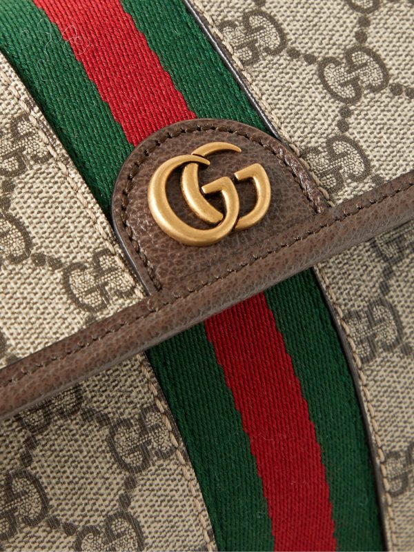 Ophidia Leather and Webbing-Trimmed Monogrammed Coated-Canvas Belt Bag - CU Ophidia Leather and Webbing-Trimmed Monogrammed Coated-Canvas Belt Bag - CU