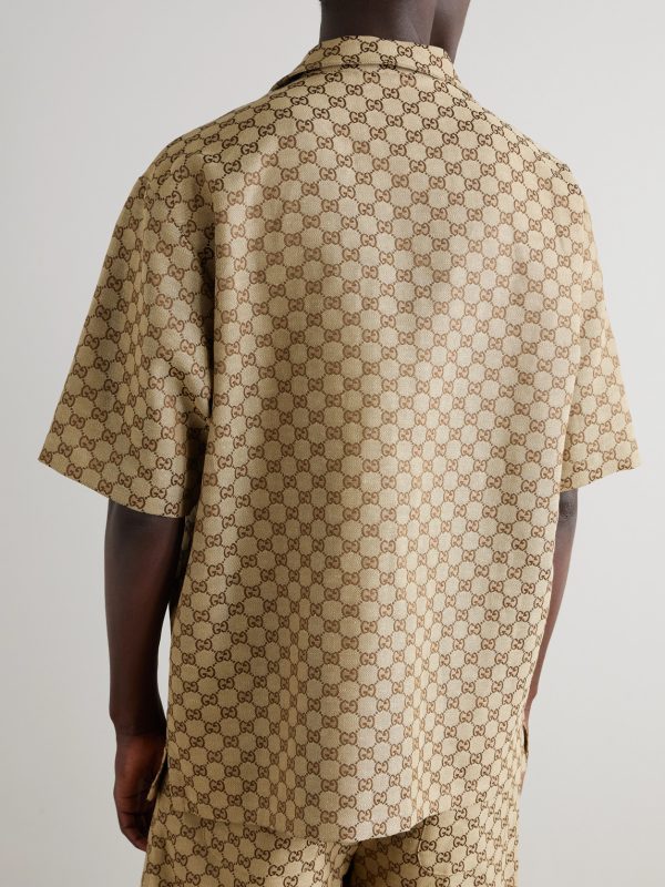 Camp-Collar Monogrammed Linen-Blend Jacquard Shirt - BK