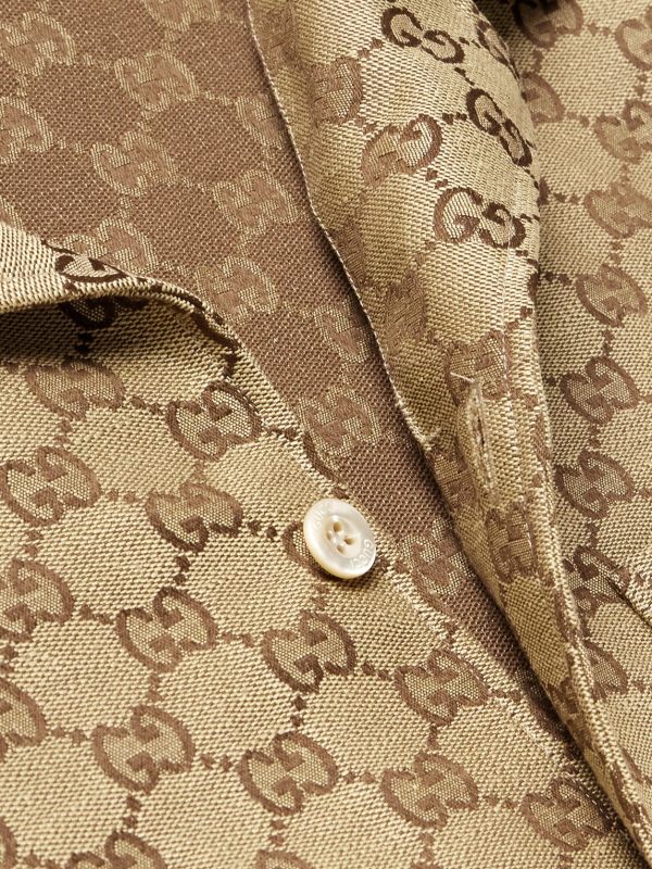 Camp-Collar Monogrammed Linen-Blend Jacquard Shirt - CU