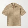Camp-Collar Monogrammed Linen-Blend Jacquard Shirt