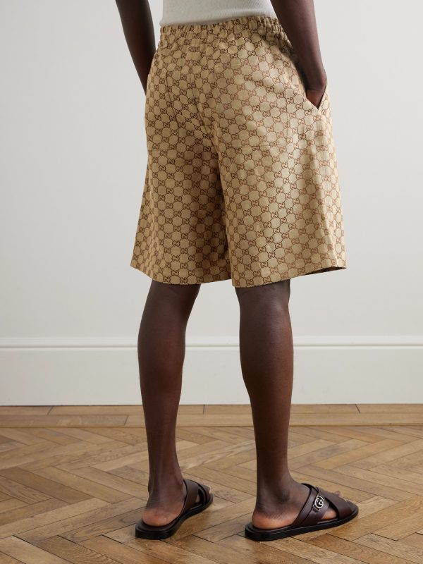 Wide-Leg Monogrammed Linen-Blend Shorts - BK