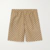Wide-Leg Monogrammed Linen-Blend Shorts
