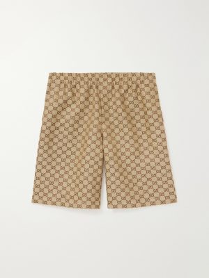 Wide-Leg Monogrammed Linen-Blend Shorts