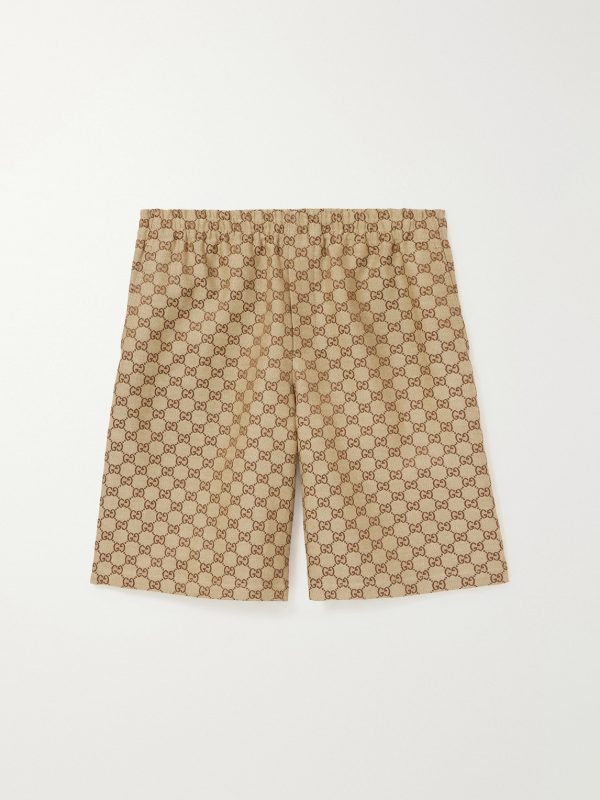 Wide-Leg Monogrammed Linen-Blend Shorts