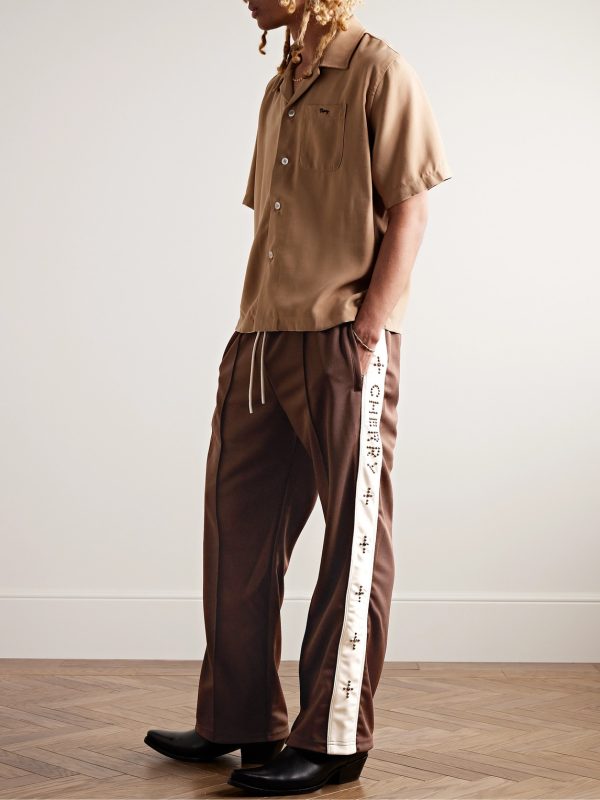 Straight-Leg Embellished Striped Tech-Jersey Track Pants - OU Straight-Leg Embellished Striped Tech-Jersey Track Pants - OU