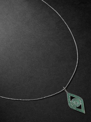 Large Evil Eye White Gold Diamond Pendant Necklace