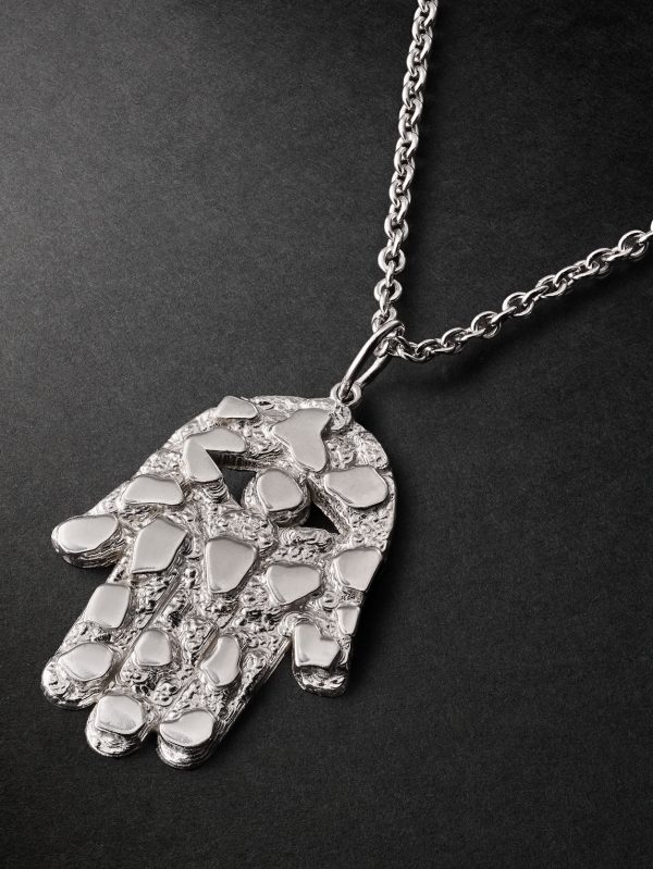 Large Nugget Hamsa 14-Karat White Gold Necklace - CU Large Nugget Hamsa 14-Karat White Gold Necklace - CU