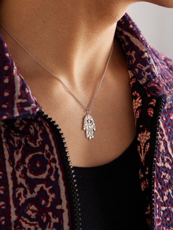 Large Nugget Hamsa 14-Karat White Gold Necklace - FR Large Nugget Hamsa 14-Karat White Gold Necklace - FR