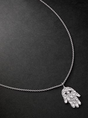 Large Nugget Hamsa 14-Karat White Gold Necklace