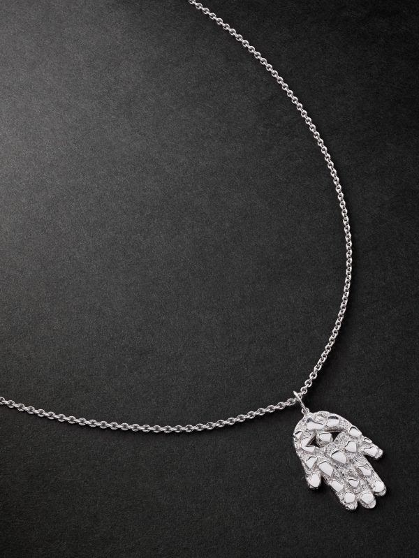 Large Nugget Hamsa 14-Karat White Gold Necklace Large Nugget Hamsa 14-Karat White Gold Necklace