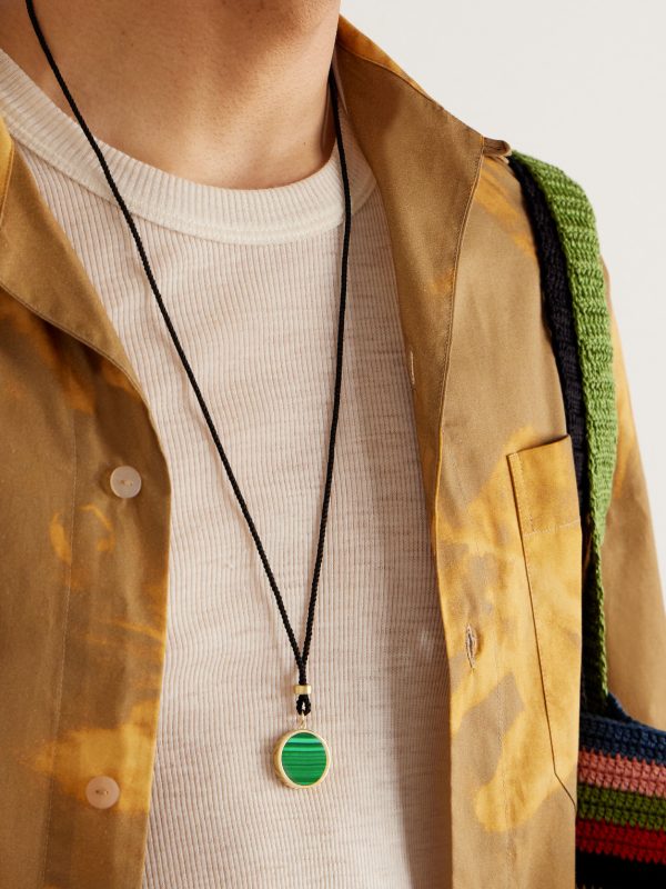 Gold, Malachite and Cord Pendant Necklace - FR Gold, Malachite and Cord Pendant Necklace - FR