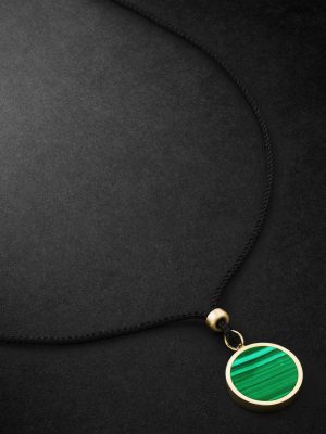 Gold, Malachite and Cord Pendant Necklace