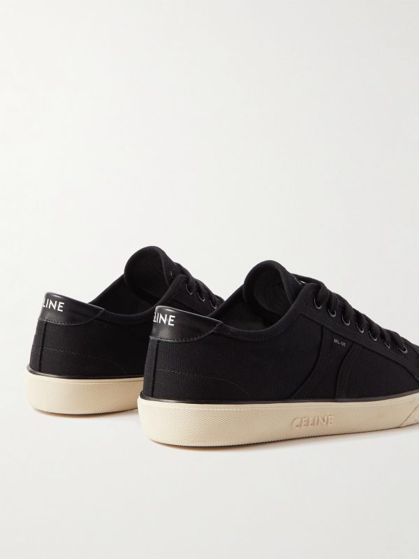 Logo-Print Leather-Trimmed Canvas Sneakers - BK Logo-Print Leather-Trimmed Canvas Sneakers - BK