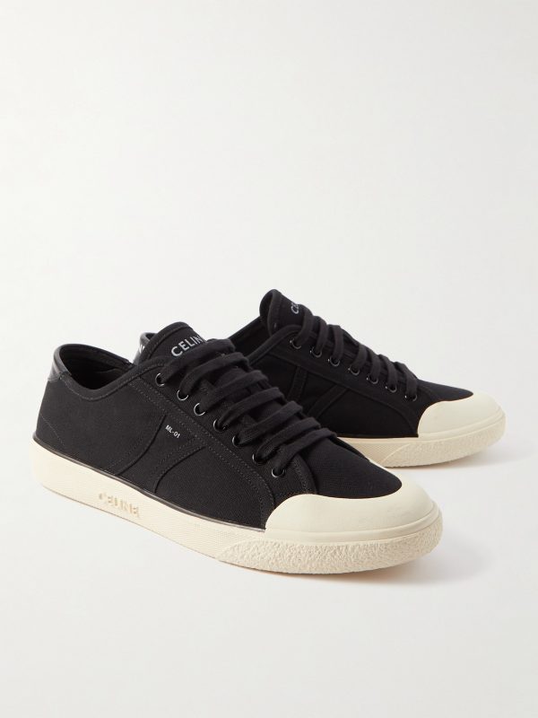 Logo-Print Leather-Trimmed Canvas Sneakers - FR Logo-Print Leather-Trimmed Canvas Sneakers - FR