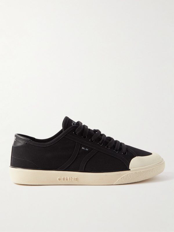 Logo-Print Leather-Trimmed Canvas Sneakers Logo-Print Leather-Trimmed Canvas Sneakers