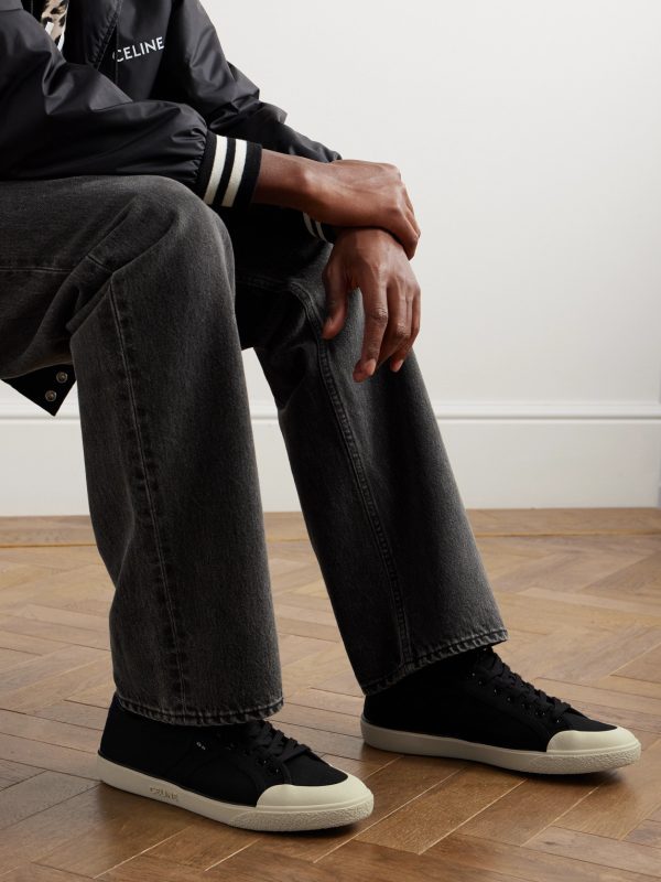 Logo-Print Leather-Trimmed Canvas Sneakers - OU Logo-Print Leather-Trimmed Canvas Sneakers - OU