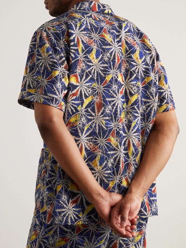 Camp-Collar Printed Voile Shirt - BK