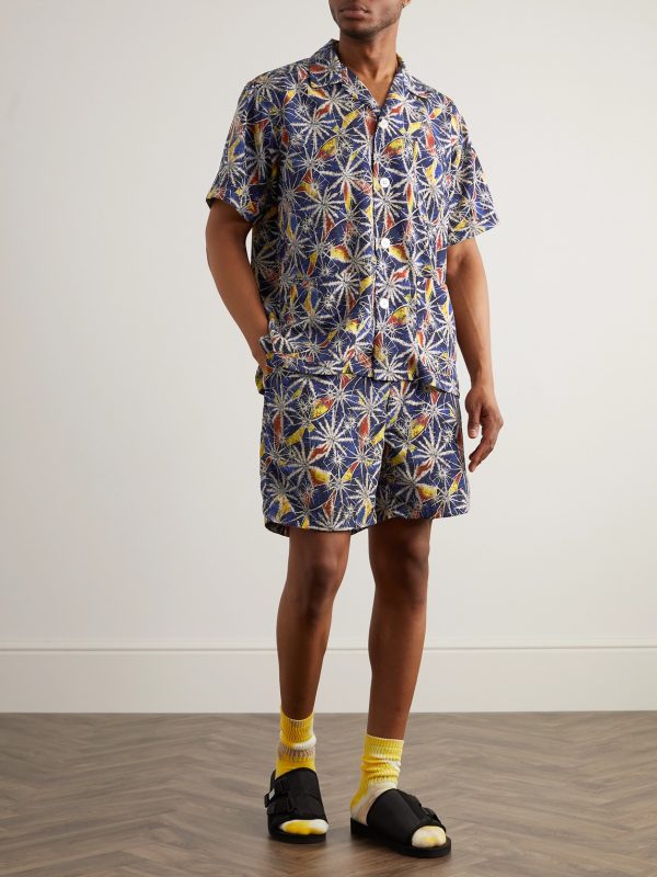 Camp-Collar Printed Voile Shirt - OU