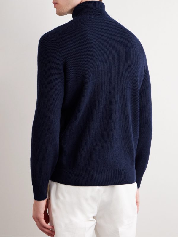 Ribbed Cashmere Rollneck Sweater - BK Ribbed Cashmere Rollneck Sweater - BK