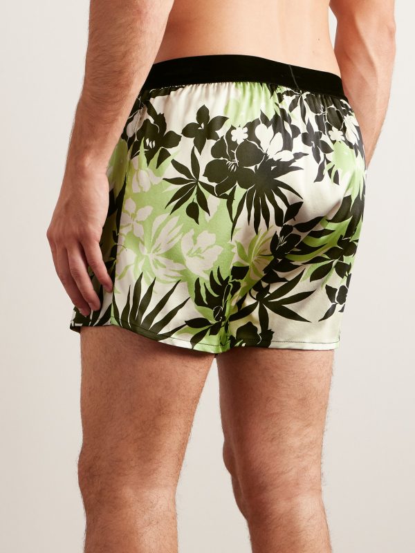Velvet-Trimmed Floral-Print Silk-Satin Boxer Shorts - BK Velvet-Trimmed Floral-Print Silk-Satin Boxer Shorts - BK