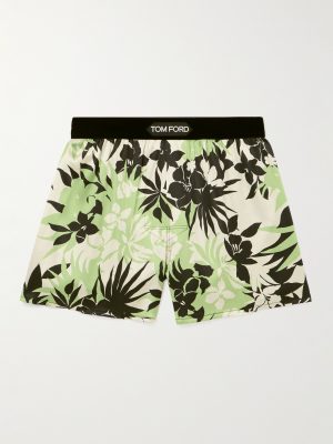 Velvet-Trimmed Floral-Print Silk-Satin Boxer Shorts Velvet-Trimmed Floral-Print Silk-Satin Boxer Shorts
