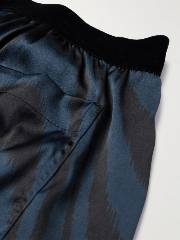 Velvet-Trimmed Printed Stretch-Silk Satin Pyjama Trousers - CU Velvet-Trimmed Printed Stretch-Silk Satin Pyjama Trousers - CU