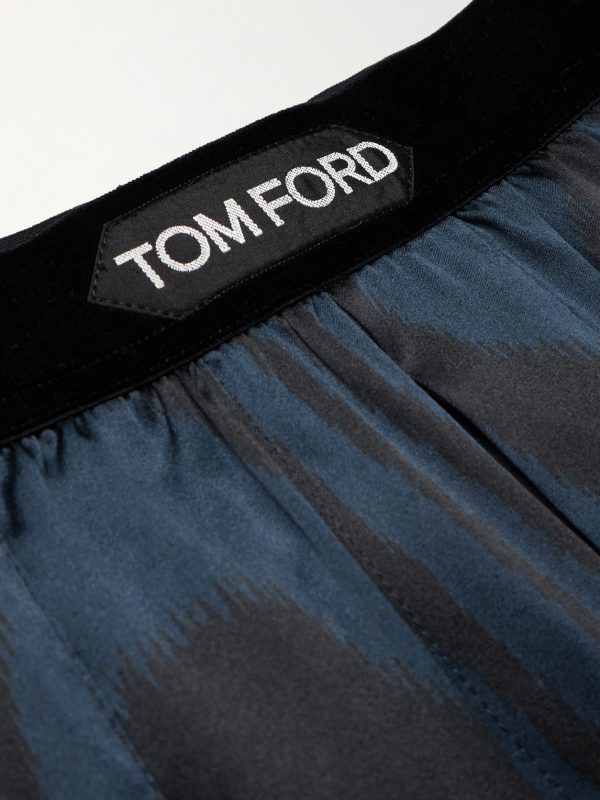 Velvet-Trimmed Printed Stretch-Silk Satin Pyjama Trousers - E1 Velvet-Trimmed Printed Stretch-Silk Satin Pyjama Trousers - E1