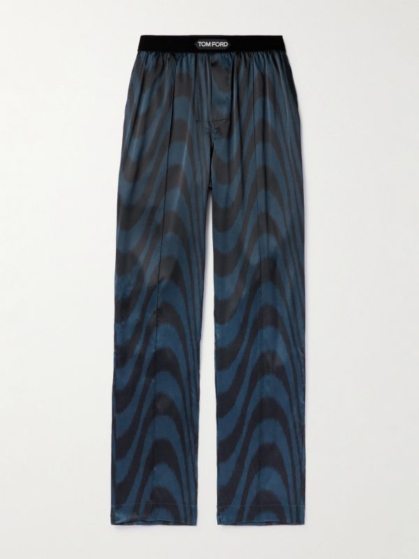 Velvet-Trimmed Printed Stretch-Silk Satin Pyjama Trousers Velvet-Trimmed Printed Stretch-Silk Satin Pyjama Trousers