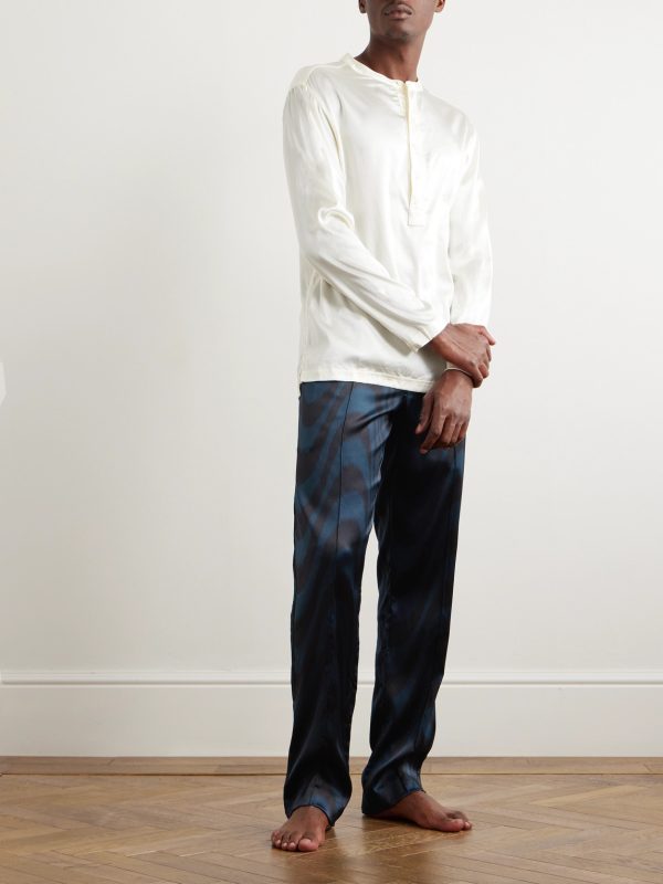Velvet-Trimmed Printed Stretch-Silk Satin Pyjama Trousers - OU Velvet-Trimmed Printed Stretch-Silk Satin Pyjama Trousers - OU