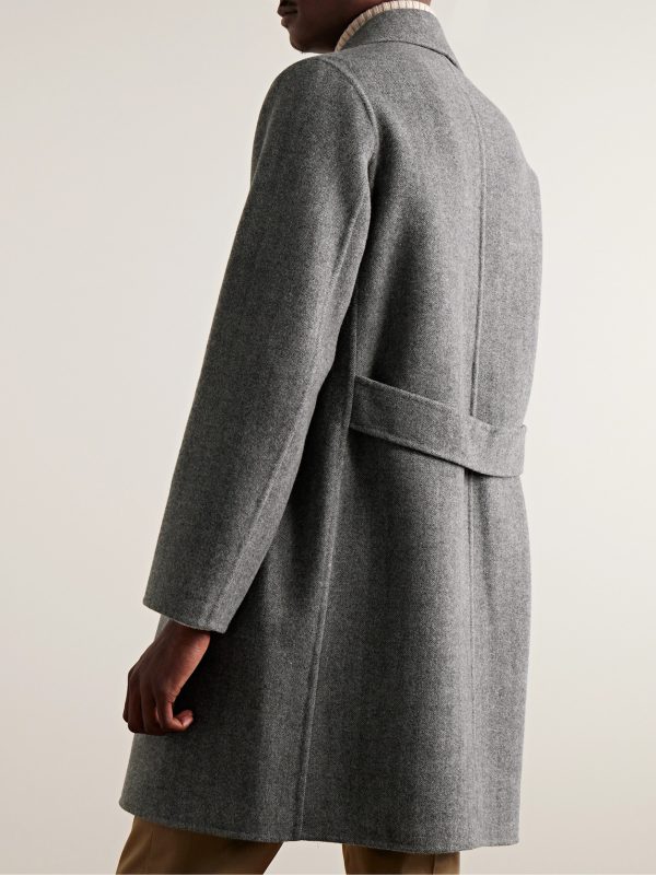 Unstructured Double-Faced Herringbone Wool Car Coat - BK
