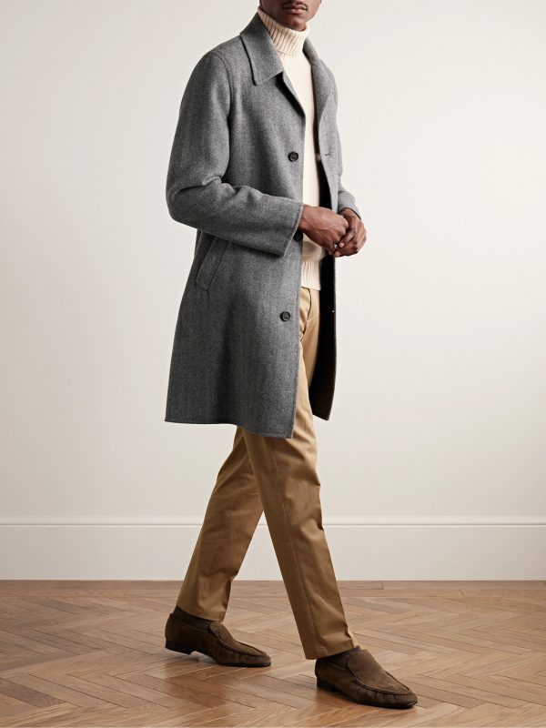 Unstructured Double-Faced Herringbone Wool Car Coat - OU