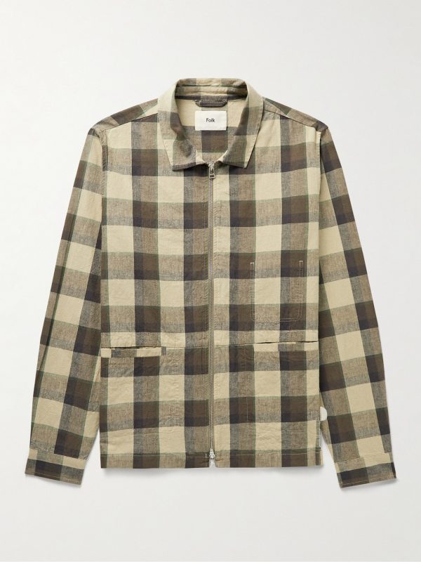 Signal Checked Linen and Cotton-Blend Blouson Jacket Signal Checked Linen and Cotton-Blend Blouson Jacket