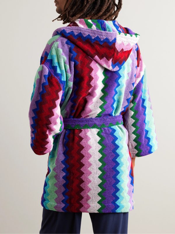 Chantal Striped Cotton-Terry Jacquard Hooded Robe - BK Chantal Striped Cotton-Terry Jacquard Hooded Robe - BK