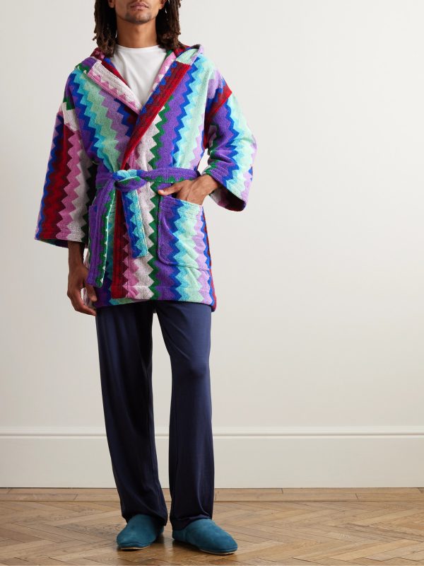 Chantal Striped Cotton-Terry Jacquard Hooded Robe - OU Chantal Striped Cotton-Terry Jacquard Hooded Robe - OU