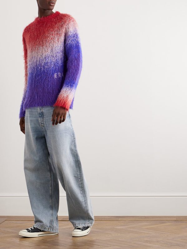 Logo-Intarsia Degradé Brushed Mohair-Blend Sweater - OU Logo-Intarsia Degradé Brushed Mohair-Blend Sweater - OU