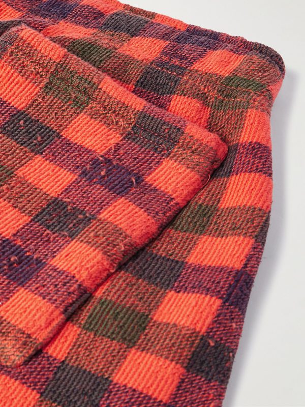 Straight-Leg Checked Cotton-Terry Sweatpants - CU Straight-Leg Checked Cotton-Terry Sweatpants - CU