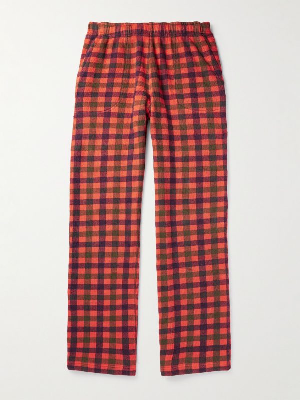 Straight-Leg Checked Cotton-Terry Sweatpants Straight-Leg Checked Cotton-Terry Sweatpants