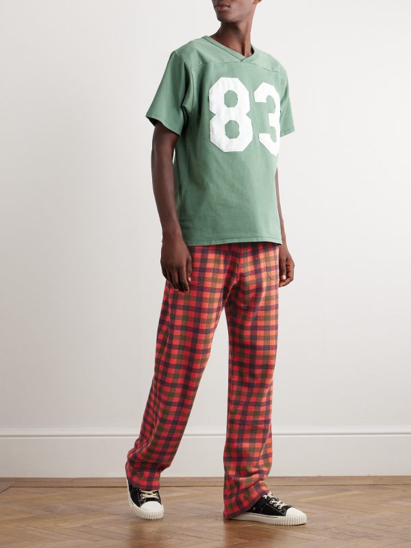 Straight-Leg Checked Cotton-Terry Sweatpants - OU Straight-Leg Checked Cotton-Terry Sweatpants - OU