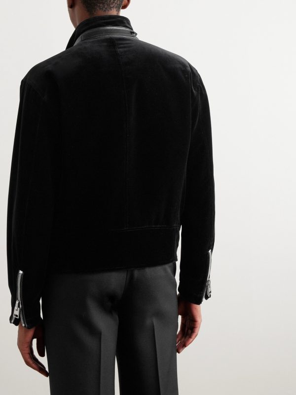 Leather-Trimmed Cotton-Velvet Biker Jacket - BK