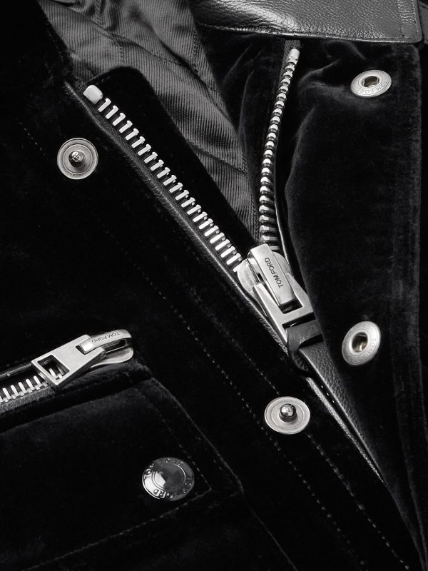 Leather-Trimmed Cotton-Velvet Biker Jacket - CU