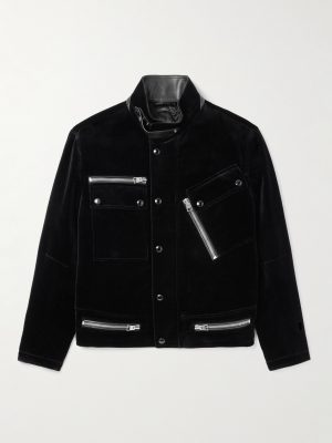 Leather-Trimmed Cotton-Velvet Biker Jacket Leather-Trimmed Cotton-Velvet Biker Jacket