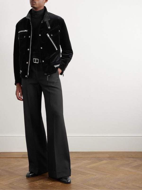 Leather-Trimmed Cotton-Velvet Biker Jacket - OU