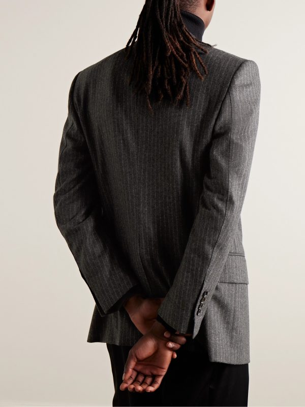 Double-Breasted Prinstriped Wool-Flannel Blazer - BK Double-Breasted Prinstriped Wool-Flannel Blazer - BK