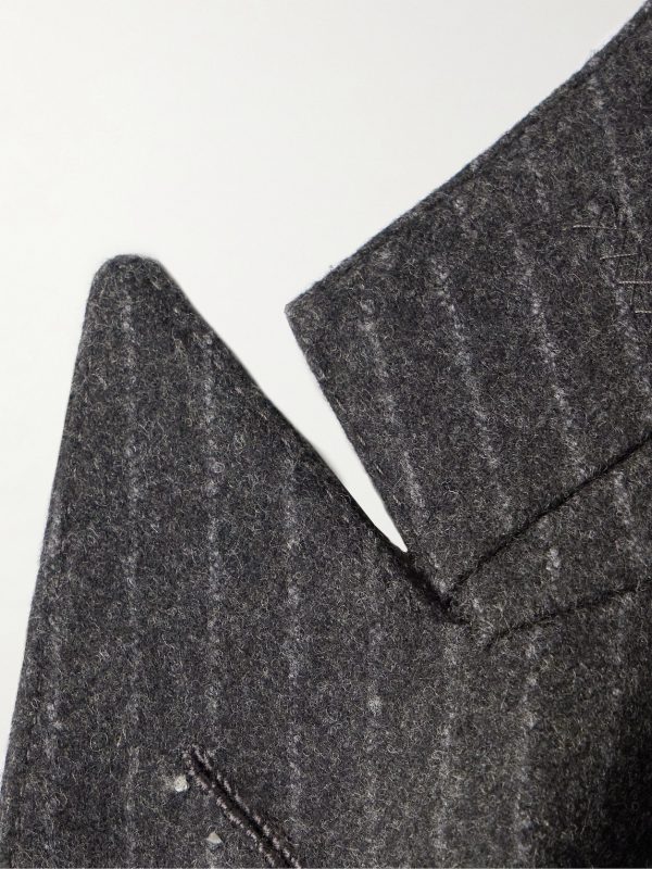 Double-Breasted Prinstriped Wool-Flannel Blazer - E1 Double-Breasted Prinstriped Wool-Flannel Blazer - E1