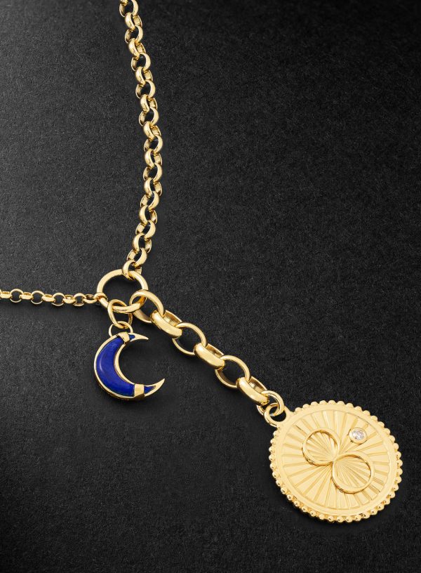 Mixed Belcher 18-Karat Gold, Lapis Lazuli and Diamond Necklace - CU Mixed Belcher 18-Karat Gold, Lapis Lazuli and Diamond Necklace - CU