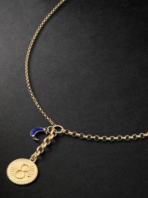Mixed Belcher 18-Karat Gold, Lapis Lazuli and Diamond Necklace Mixed Belcher 18-Karat Gold, Lapis Lazuli and Diamond Necklace