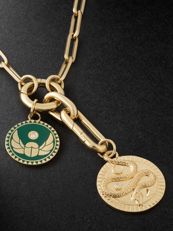 Classic 18-Karat Gold, Diamond and Enamel Chain Necklace - CU Classic 18-Karat Gold, Diamond and Enamel Chain Necklace - CU