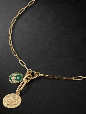 Classic 18-Karat Gold, Diamond and Enamel Chain Necklace Classic 18-Karat Gold, Diamond and Enamel Chain Necklace