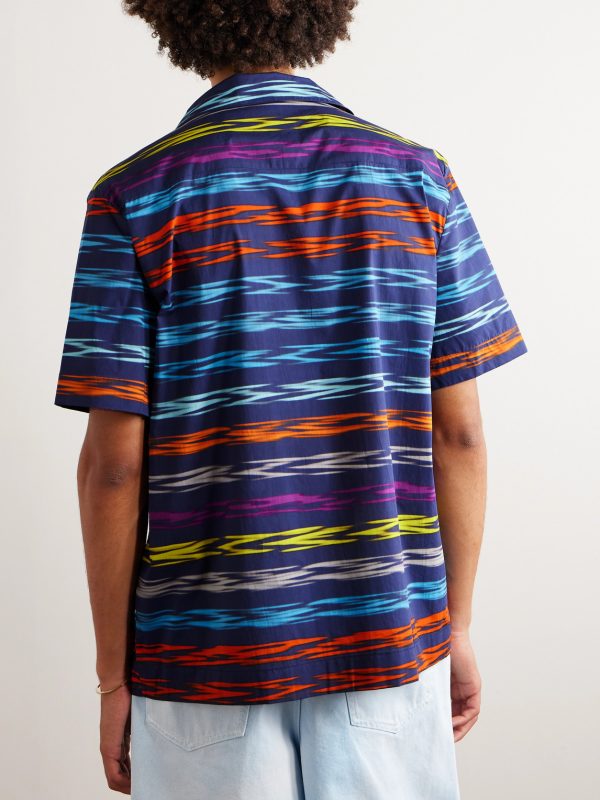 Camp-Collar Logo-Print Striped Cotton-Poplin Shirt - BK Camp-Collar Logo-Print Striped Cotton-Poplin Shirt - BK